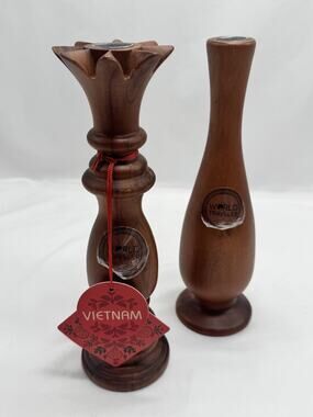 World Traveler Brown Wood Candlestick Holders Set Of 2 Vietnam Souvenir Decor